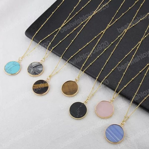 

colorful round natural stone agate pendant necklace simple ins style jewelry for women gift, Silver