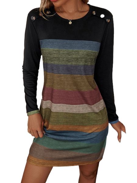 

color block button detail dress 43we#, Black;gray