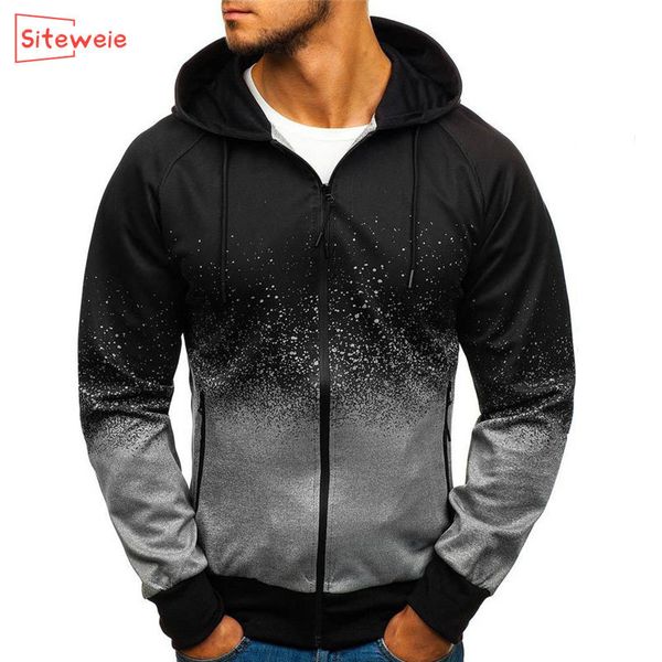 

siteweie men clothing sell jacket casual hip hop gradient color hooded sweatshirts zipper hoodies coat sportswear g402 201104, Black;brown