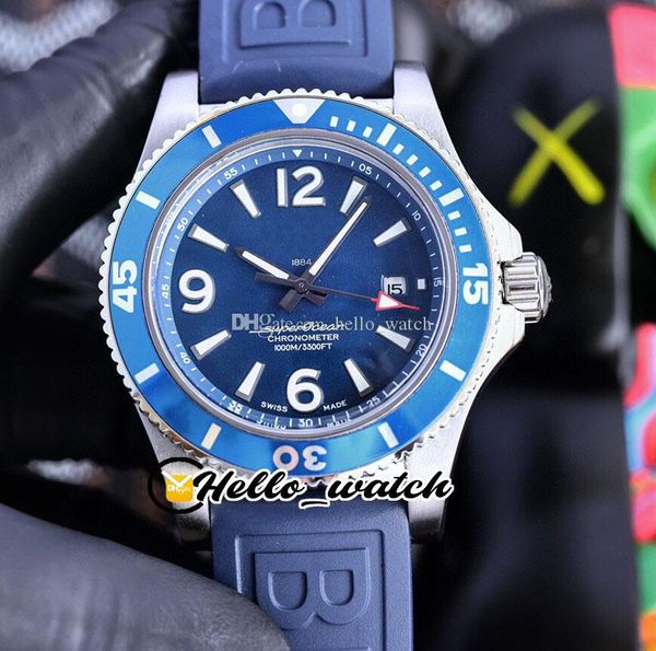 46 -миллиметровый суперкеан A17366D81C1S2 Blue Dial Automatic Mens Watch Steel Case A17366D81 Синий резиновый ремешок спортивные часы Hellowatch G04A7