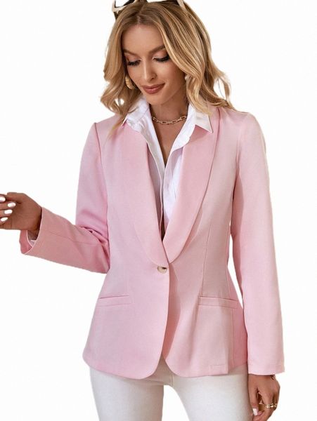 

single button solid blazer v5tl#, White