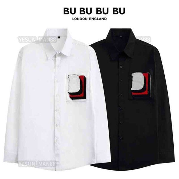 

designer balencaigs classic anti wrinkle paris light luxury bbr l vs cc mens spring and autumn slim fit iron loose long sleeve shirt, White;black