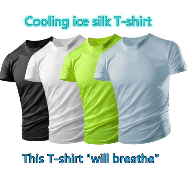 

summer men' ice silk short-sleeved t-shirt quick-drying skin breathing clothes refreshing solid color sportswear tees 220720, White;black