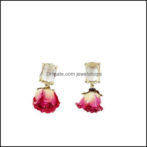 

dangle chandelier 1pair natural dried flower earrings gold pink rose petal women drop earring party r jewelshops dhhsf, Silver