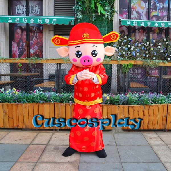 Costume della bambola della mascotte Capodanno cinese di Dio di Fortune Mascot Costume Pig Mascot Costume abiti Abito da festa Abiti per gli eventi di Natale di Halloween