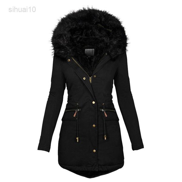 

2021 warm parka thicker oversized winter jacket women hooded fashion jacket women clothing outdoor jacket manteau femme hiver l220725, Black