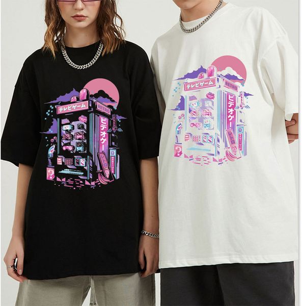 

summer men tshirts anime vaporwave retro gaming machine loose oversized women men t shirt short sleeve manga tee 220614, White;black