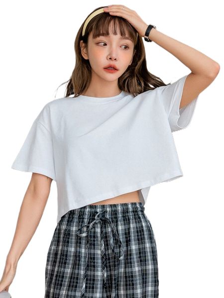 

dazy solid drop shoulder crop tee h6lz#, White