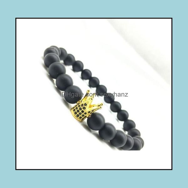 

beaded strands bracelets jewelry natural lava crown bracelet imperial king charm picture jasper agate crystal stone power beads stretch, Black