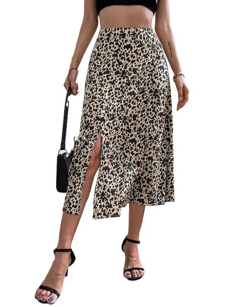 

allover print split thigh skirt h1aw#, Black