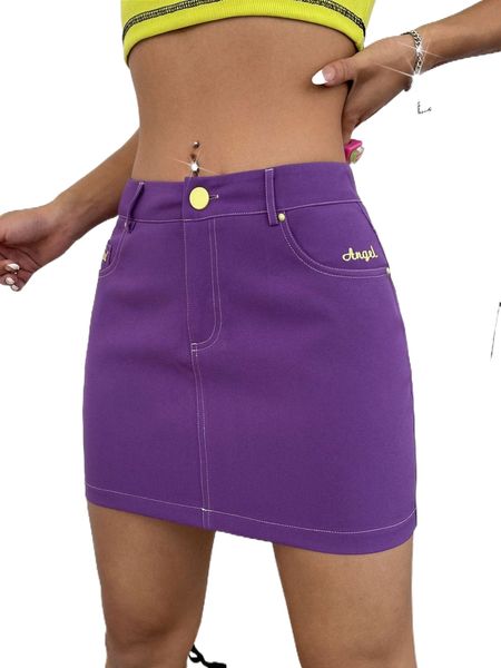 

letter embroidery stitching skirt 10bn#, Black