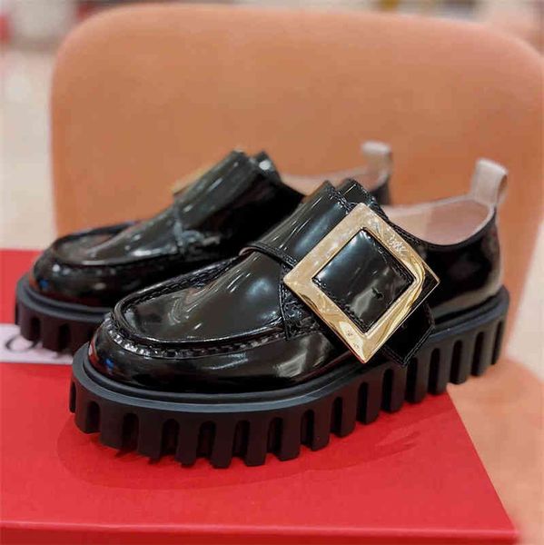 

dress shoes rv square buckle thick soled leffer shoes women's raised leisure fashion classic small leather, Black