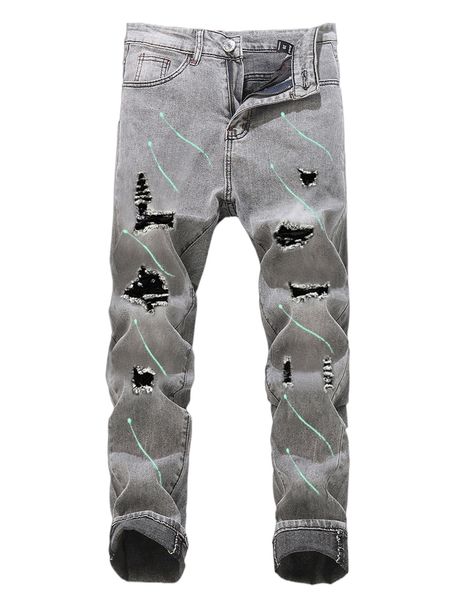 

romwe guys ripped jeans c04f#, Blue