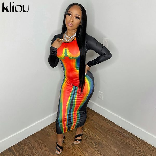 

y2k aesthetic print maxi dress women autumn long sleeve high waist bodycon robe hipster body-shaping party vestidos, Black;gray