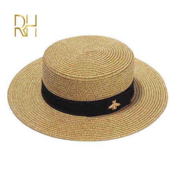 

ladies sun boater flat hats small bee sequins straw hat retro gold braided hat female sunshade shine flat cap rh x220214235w, Blue;gray