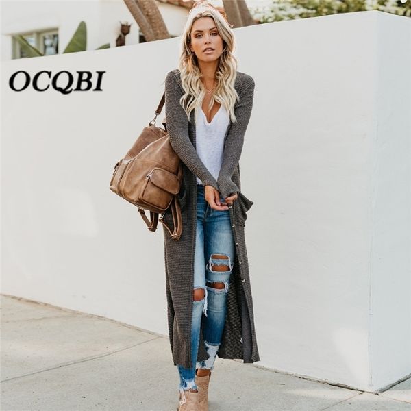 

fall fashion elegant button long cardigan coat vintage knitting women sweater cardigan y200106, White;black