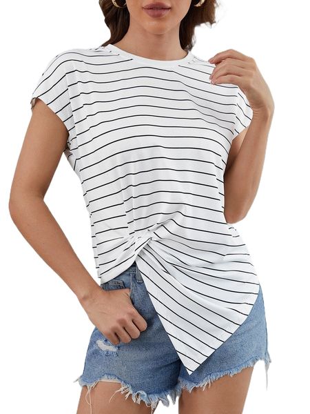 

striped twist hem tee 57sg#, White