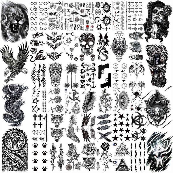 NXY Tatuagem Temporária 50 folhas pretas para homens mulheres realistas leão falso animal crânio totem body arte braço coxa kids tatoos 0330