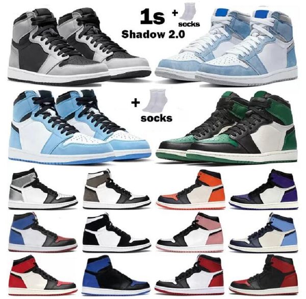

kids big boy basketball shoes 1s jumpman 1 shadow 2.0 hyper royal university blue banned rust pink pine green mens trainers sports sneakers, Black