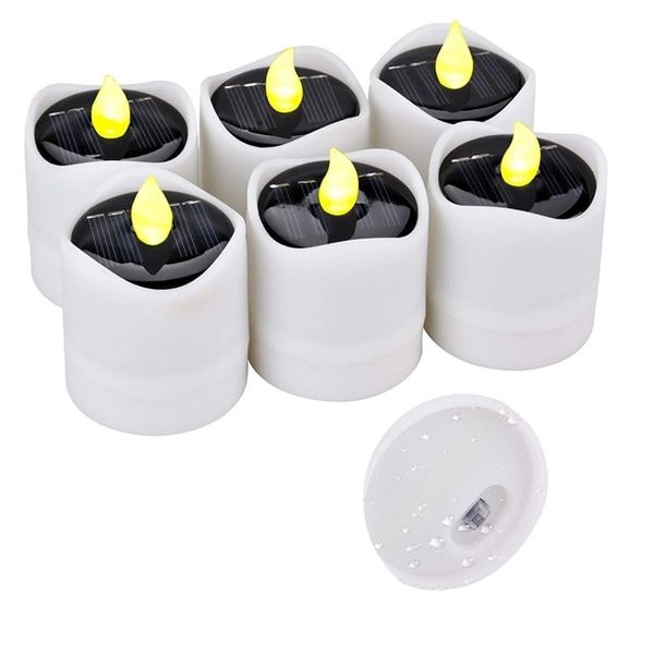 Confezione da 6 candele elettroniche alimentate ad energia solare Auto On Off Flicker LED Tea Light Impermeabile fai da te senza fiamma Event Party Light Portable 220527