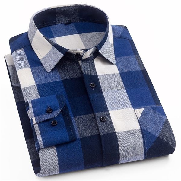 Homens camisa xadrez nova primavera outono flanela casual camisa camisas manga longa chemise homme algodão masculino verificação lj200925