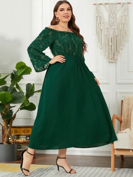 

plus frilled off shoulder trumpet sleeve fuzzy dress 54md#, Black