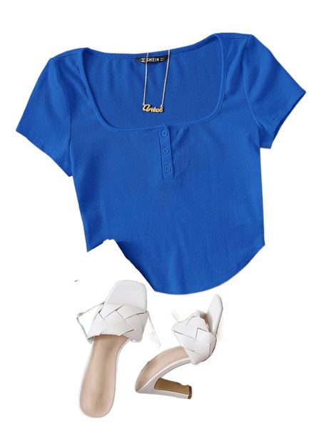 

ribbed buttoned curved crop q3wn#, White