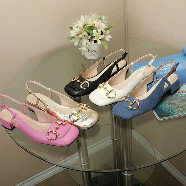 

fashion beach casual sandals fashion leather flat belt buckle baotou women shoes lady metal cowhide letter work shoe black white