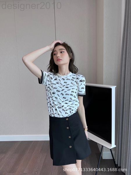 

women's t-shirt designer chaopai 22 early spring new full width design custom woven cuff thread round neck t-shirt simple and atmospher, White