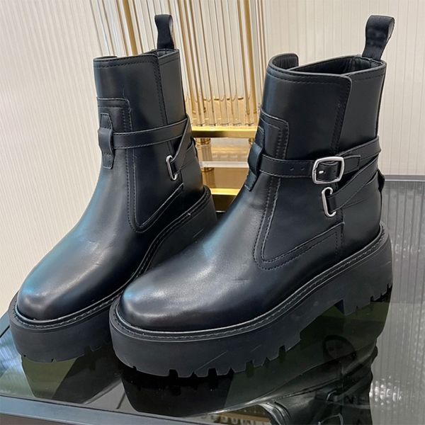 

designer women boot fashion bulky laced up boot in shiny bull buckle lace-up desert knight boots short martin boots 5.5cm platform boots, Black