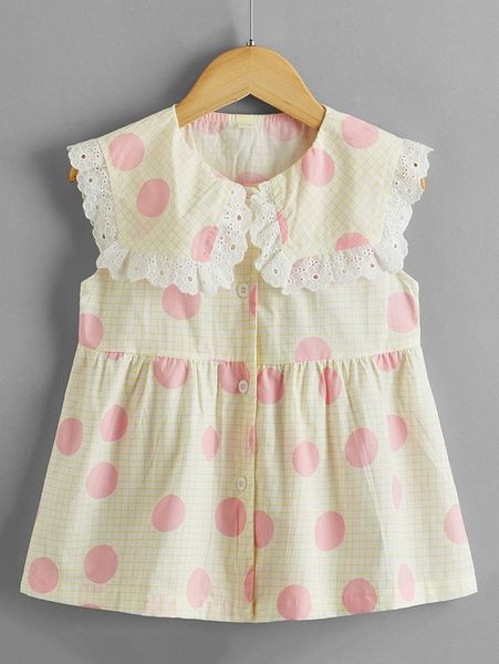

little girl's pendant collar poca dot shirt she, White;black
