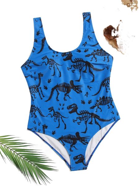 

plus dinosaur skeleton print one piece swimsuit q5f3#, White;black