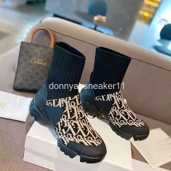 

dress shoes autumn elastic socks and boots letter old flower style thick bottom high shoes women's fashion, Black