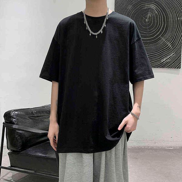 

lappster men oversized graphic solid t shirts colorfuls 100% cotton 2022 mens white classical tee male short sleeve o-neck y220426, White;black