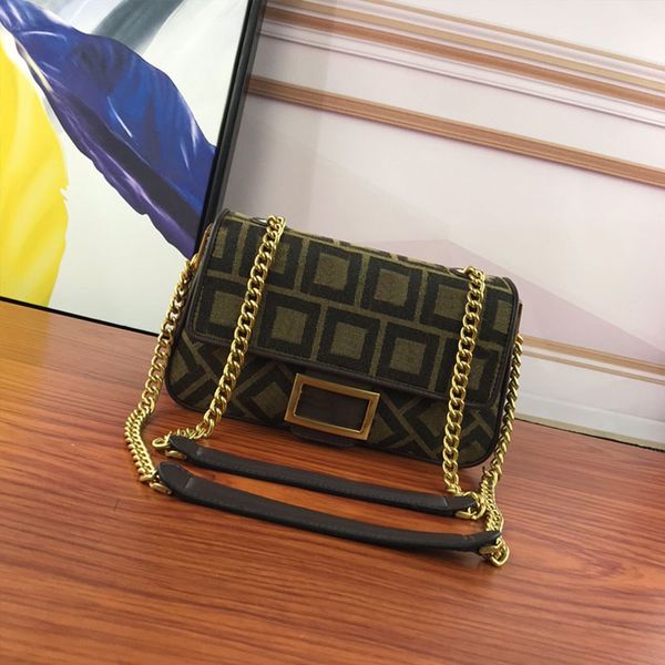 

chain baguette crossbody bag flap canvas shoulder bags old flower magnetic buckle gold metal parts fashion letters classic handbags purse