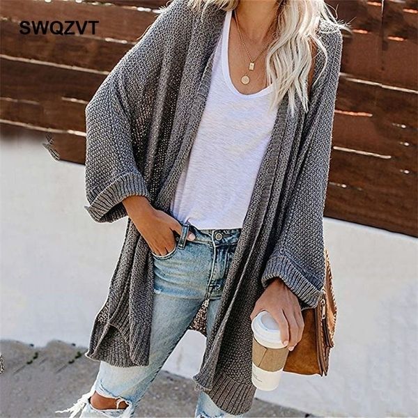 

new cardigan women 2020 casual loose knitted solid autumn winter women sweater clothes outwear women long cardigans mujer lj201113, White;black
