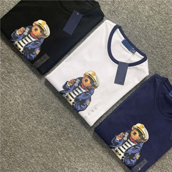 

american print bear high-quality 100% cotton round neck t-shirt men and women designer polo short-sleeved casual t-shirt us size s-3xl kig, White;black