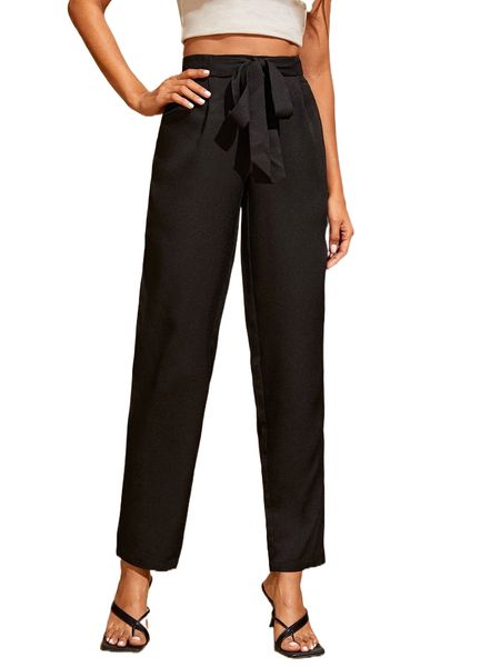 

solid knot front pants v9lq#, Black;white