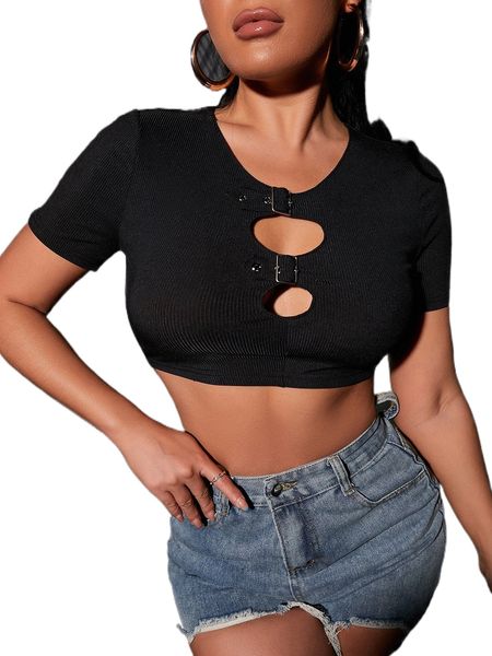 

cut out buckle detail crop tee e6sk#, White