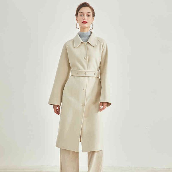 

women's suits blazers 7 cashmere double faced wool cashmere coat lace up single row button matcha tea autumn, White;black