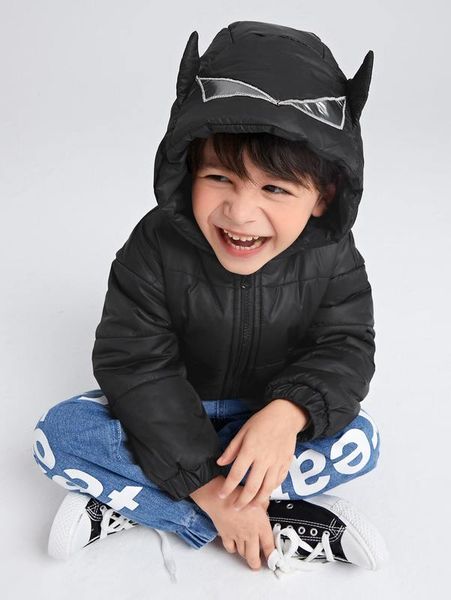 

toddler boys zip up 3d ears design hooded coat she, Blue;gray