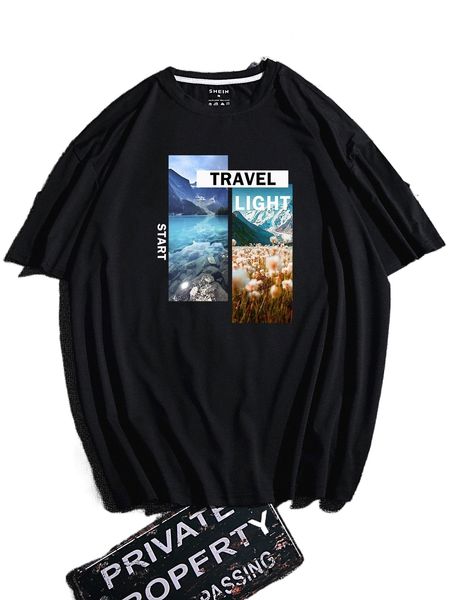 

men scenery & letter graphic tee y5vt#, White;black
