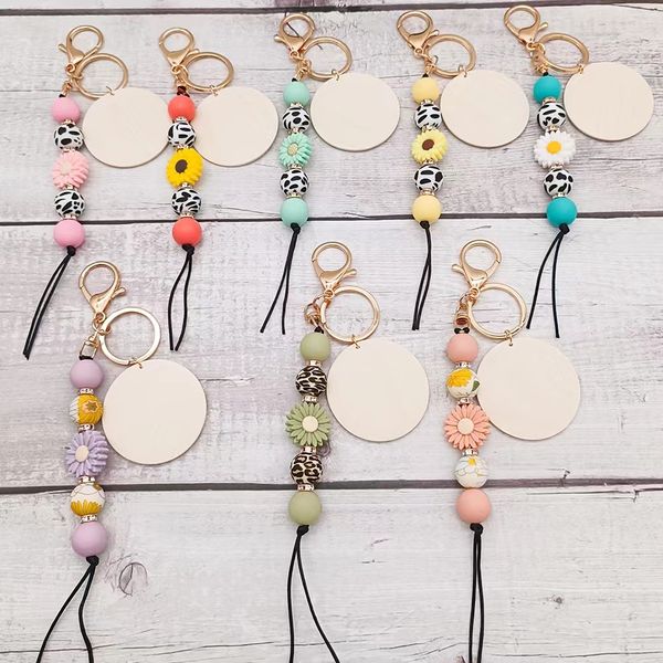 

cross border beaded food grade silicone zouju keychain blank disc pendant key ring wholesale multi-color optional, Silver