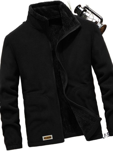 

men patched detail teddy lined fleece jacket o5qb#, Black;brown