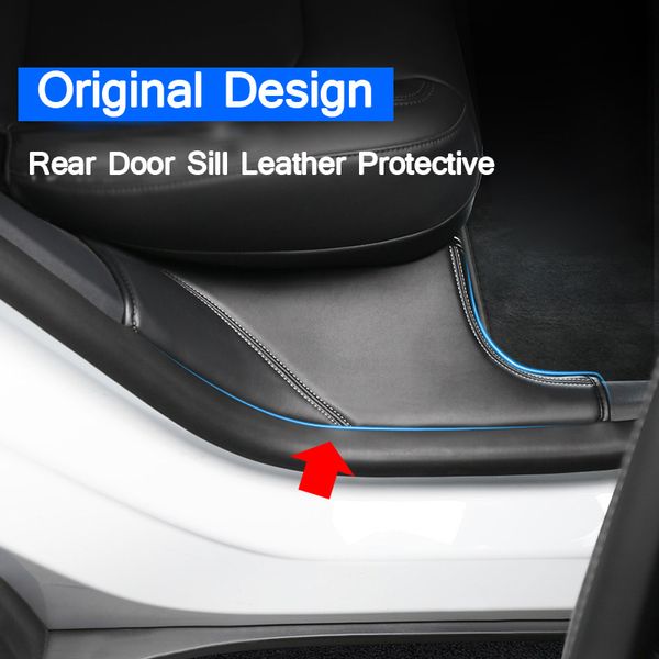 

for tesla model y 5 seats rear door sill leather protective anti kick pad hidden protector mat stickers for tesla model 3