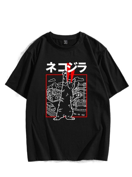 

romwe guys japanese writing cartoon graphic tee i01m#, White;black