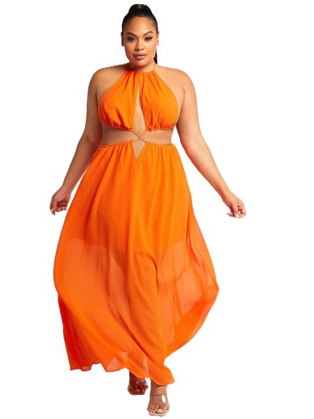 

sxy x evettexo plus cut out tie back halter dress g43r#, Black