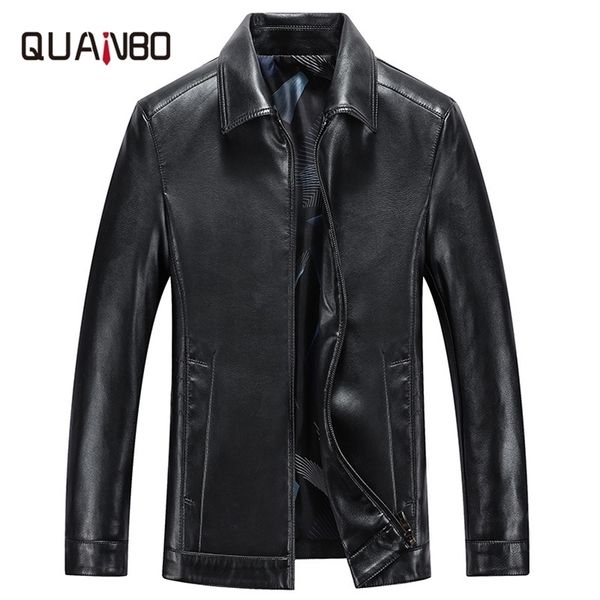 Menina de qualidade de primavera e outono Homens de couro genuíno negócio casual casual skin turndown coat preto masculino jaqueta de couro lj201029