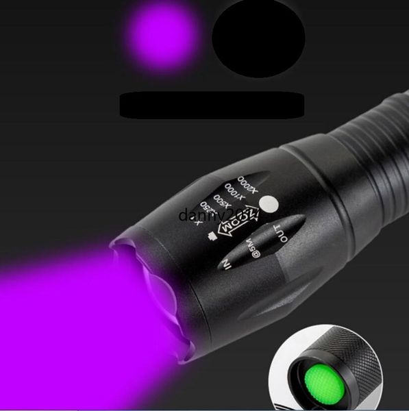 Hochleistungs-UV-Lila-LED-Taschenlampen, handgehaltene violette Lichter, Schwarzlicht-Taschenlampen für Papiergeld, Briefmarken-Detektor, T6-Taschenlampe für den Außenbereich, Großhandel