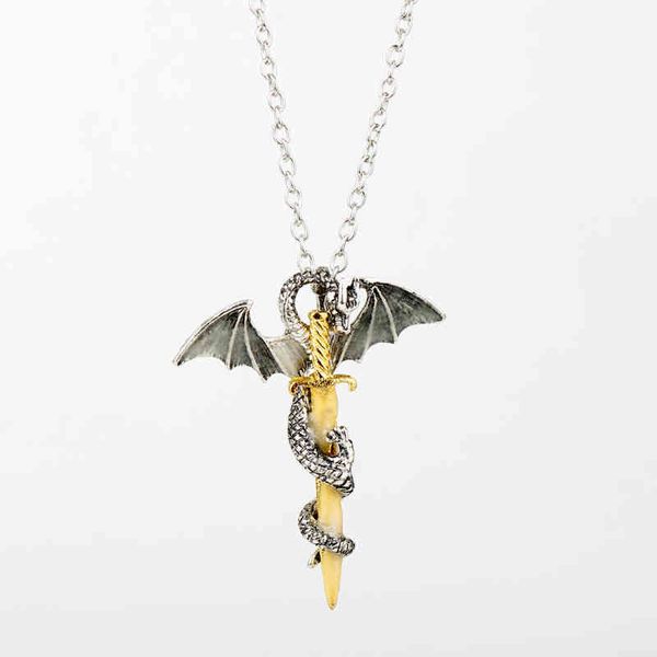 

trendsetter rock fashion pterosaur golden sword luminous alloy necklace, Silver